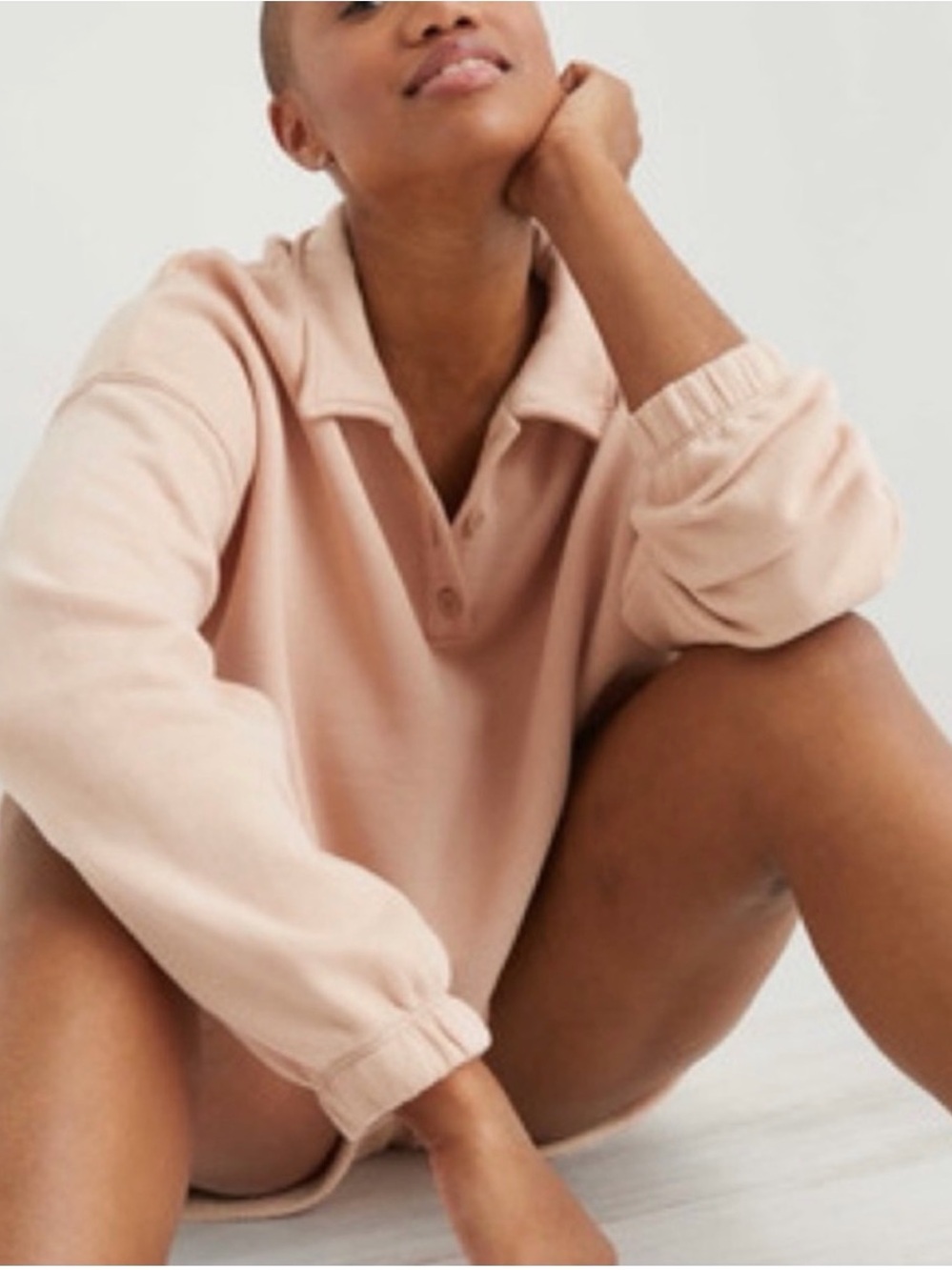 aerie Blush Pink Collared Pullover Sweatshirt